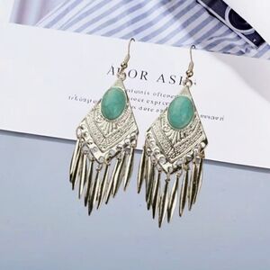 Boho Turquoise Fringe Tassel Earrings